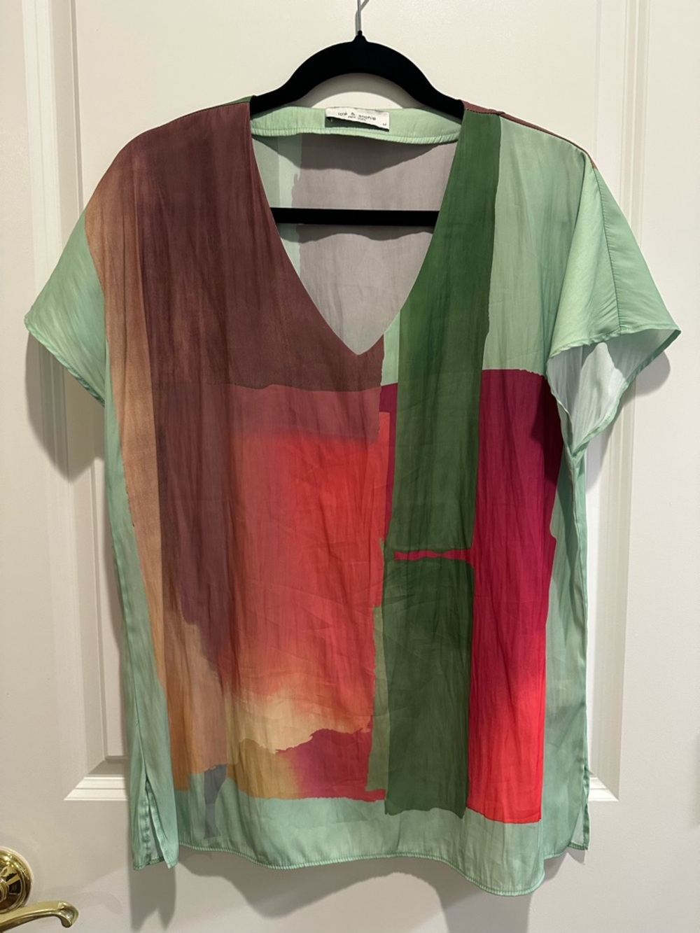 Lola & Sophie Mint Green Multicolor Abstract V-Neck Top